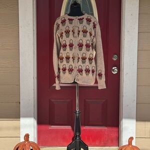 Vintage 100% Wool Cardigan- floral knit cottage core sweater